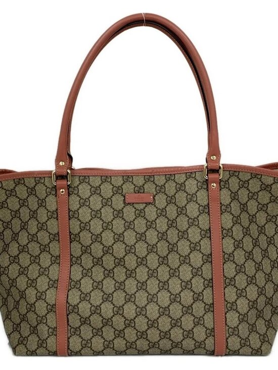 Gucci Handbags - GUCCI GG Plus/GG Supreme 197953 Beige Dark Brown Pink Beige PVC Leather